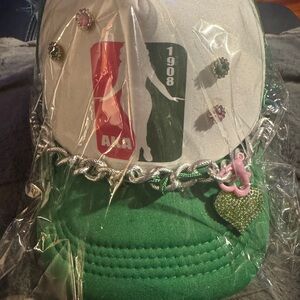 NBA Green and Pink Aka inspired trucker cap with a green rhinestone heart charm
